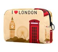 I Love London Symbols Big Ben Trousse à cosmétiques pour femme, trousse de toilette de voyage, grande pochette de maquillage pratique avec fermeture éclair, multicolore, 18.5x7.5x13cm/7.3x3x5.1in,