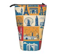 I Love London Trousse à crayons télescopique en polyester avec impression sur pied, boîte de rangement pour papeterie, bureau, noir, taille unique, art déco, Noir , Taille unique, Art Déco