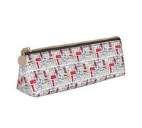 I Love London Trousse à crayons triangulaire en cuir avec fermeture éclair pour garçons filles élèves pour le travail et l'école, blanc, Taille unique, Trousse de maquillage