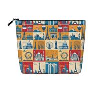 I Love London Trousse de maquillage de voyage en faux chanvre avec fermeture éclair Grande capacité Résistant à l'eau Organiseur quotidien