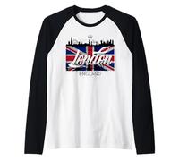 I Love London UK Flag with London Skyline Graphic London Manche Raglan