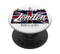 I Love London UK Flag with London Skyline Graphic London PopSockets PopGrip Adhésif