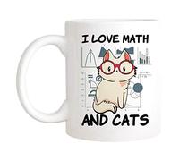 I Love Math and Cats Funny Funny Cat for Mathematics Teacher Student, Mathematician Mug Ceramique Rétro Tasse Café Drôle Tasse À Thé pour Collègue Travail Couple 330ML