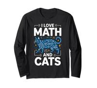 I Love Math and Cats Funny Teacher Student Kitten Nerd Style Manche Longue