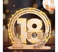 I LOVE MOM 18 cadeaux en argent - Cadeau d'anniversaire pour fille et garçon - 18 panneaux en bois - Décoration d'anniversaire avec guirlande lumineuse LED - Décoration de table personnalisable