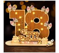 I LOVE MOM 18e anniversaire pour homme et femme - Support de plaque en bois de qualité supérieure personnalisable - Livre d'or en bois avec gravure et signature - Décoration d'anniversaire