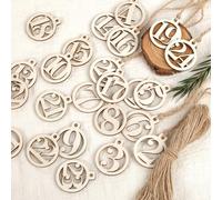 I LOVE MOM Calendrier de l'Avent en bois de 1 à 24, chiffres ronds en bois avec ficelle de jute, pour bricoler et numéroter des sacs de calendrier de l'avent, décoration de Noël DIY