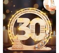 I LOVE MOM Lot de 30 cadeaux en argent - Cadeau d'anniversaire - Pour femme et homme - 30 ans - Panneau en bois - Avec guirlande lumineuse LED - Décoration de table