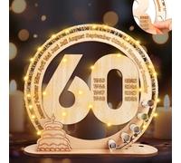 I LOVE MOM Lot de 60 cadeaux en argent - Cadeau d'anniversaire pour femmes et hommes - 60 ans - Avec support de guirlande lumineuse LED - Panneau en bois - Livre d'or - Décoration d'anniversaire
