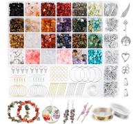I LOVE MOM Perles de pierres précieuses naturelles à faire soi-même - Pierres précieuses à enfiler - Perles en pierre naturelle - Pour bracelets - Pour enfants, adultes - Pour Noël