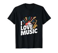 I Love Music Microphone pour Saxophone T-Shirt Graphique avec Valeur, Homme, Noir, M