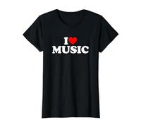 I Love Music T-Shirt Graphique avec Valeur, Femme, Noir, S