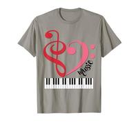I Love Music Touches de Piano en Forme de cœur Rouge Cerise et Rose Bonbon T-Shirt
