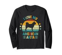 I Love My American Akita Silhouette de Chien rétro Vintage Manche Longue