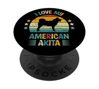 I Love My American Akita Silhouette de Chien rétro Vintage PopSockets PopGrip Adhésif