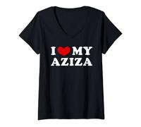 I Love My Aziza, J'aime Mon Aziza T-Shirt avec Col en V