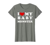 I Love My Baby Monster, J'aime Mon bébé Monstre T-Shirt, Femme, Vert Kaki chiné, M