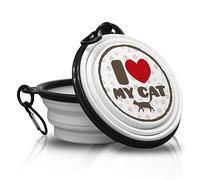 I Love My Cat - Gamelle Pliable en Silicone Portable avec Mousqueton pour promenades et randonnées avec Vos Amis à Quatre Pattes. Pratique, légère, Pratique et Surtout Unique.