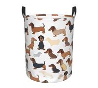 I Love My Dog Teckels Panier à linge rond à une couche avec poignées, panier à linge en tissu Oxford résistant à l'eau pour chambre à coucher, salle de bain, cuisine