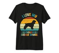 I Love My English Cocker Spaniel - Silhouette rétro Coucher de Soleil T-Shirt Haut de Gamme