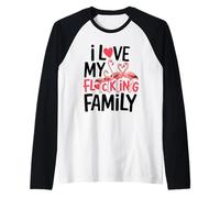 I Love My Flocking Family Jeu de Mots avec Flamant Rose Manche Raglan