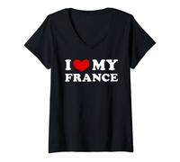 I Love My France, J'Aime Ma France T-Shirt avec Col en V