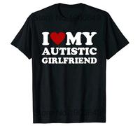 I Love My Hot Autistic Boyfriend/Girlfriend Things T-Shirt Drôle Lettre Impression 3D Manches Courtes Col Rond Casual Tee Shirts Tops pour Femmes Hommes