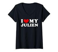 I Love My Julien, J'aime mon Julien T-Shirt avec Col en V