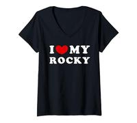 I Love My Rocky, J'Aime Mon Rocky T-Shirt avec Col en V