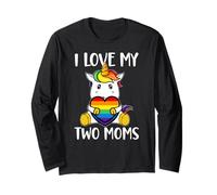 « I Love My Two Moms Cute LGBT Gay Ally Unicorn Girls Kids » Manche Longue