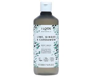 I Love Naturals Lime, Ginger & Cardamon Body Wash, Natural Oils Of Cardamon, Ginger & Sage, Formulated Using Essential Oils For Silky Smooth Skin, 100% Recycled Bottle & Vegan-Friendly - 500ml