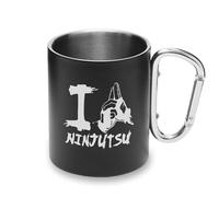 I Love Ninjutsu Tasse en métal avec poignée mousqueton