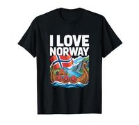 I Love Norvège Drapeau Norvégien Viking Navire T-Shirt Graphique avec Valeur