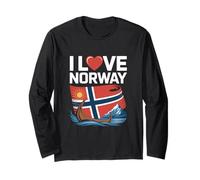 I Love Norvège Drapeau Viking Bateau Montagne Soleil Manche Longue
