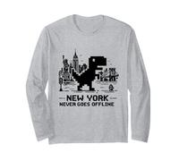 I Love NYC, New York Never Goes Offline Retro Pixel Dinosaur Manche Longue