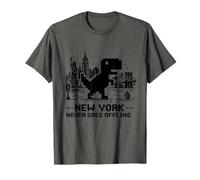 I Love NYC, New York Never Goes Offline Retro Pixel Dinosaur T-Shirt