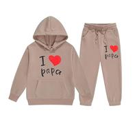 I Love Papa Survêtement pour fille et enfant Survêtement classique Tenue de loisirs Sport Tenue de fitness Ensemble à capuche et pantalon de jogging Loungewear 2-13 ans, kaki, 4-5 ans