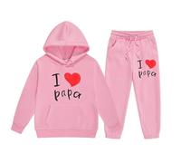 I Love Papa Survêtement pour fille et enfant Survêtement classique Tenue de loisirs Sport Tenue de fitness Ensemble à capuche et pantalon de jogging Loungewear 2-13 ans, Rose, 4-5 ans