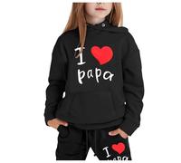 I Love Papa Survêtement pour fille et enfant Survêtement classique Tenue de loisirs Sport Tenue de fitness Ensemble à capuche et pantalon de jogging Loungewear 2-13 ans, Noir , 8-9 ans