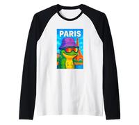 I Love Paris, Cool Paris Green Frog Cartoon Illustration Manche Raglan