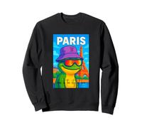 I Love Paris, Cool Paris Green Frog Cartoon Illustration Sweatshirt