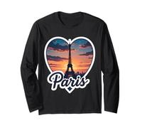 I Love Paris Cœur Tour Eiffel Vintage Coucher de Soleil Souvenir Manche Longue