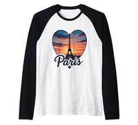I Love Paris Cœur Tour Eiffel Vintage Coucher de Soleil Souvenir Manche Raglan