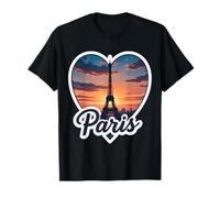 I Love Paris Cœur Tour Eiffel Vintage Coucher de Soleil Souvenir T-Shirt