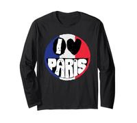 I Love Paris Drapeau Français Vintage Grunge Smile Face Manche Longue