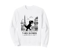 I Love Paris, Pixel Dinosaur in Paris Retro City Adventure Sweatshirt