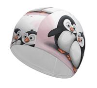I Love Penguins Bonnet de bain pour adulte, tissu élastique, bonnet de bain confortable pour cheveux longs et courts