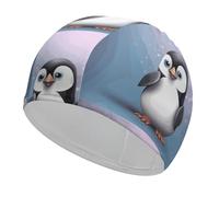 I Love Penguins Bonnet de bain pour adulte, tissu élastique, bonnet de bain confortable pour cheveux longs et courts