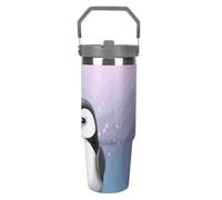 I Love Penguins Gobelet de 887 ml avec paille, tasse de voyage isotherme en acier inoxydable avec poignée, tasse à café sous vide à double paroi, couvercle anti-fuite, garde les boissons chaudes