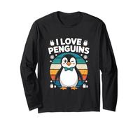 I Love Penguins Joli pingouin clin d'œil rétro Manche Longue